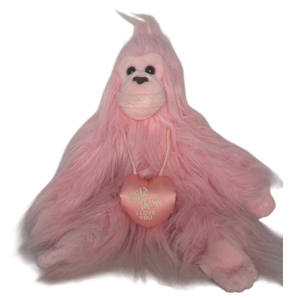 Vintage 1994 Dakin plush 14in pink lover gorilla monkey wild thing I LOVE YOU
